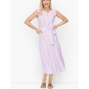 Talbots Floral Midi Dress Belted Tiered Womens 14 Raspberry Cottagecore Peasant